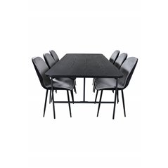 Uno Dining Table , Black Black Veneer+Emma Chair , Black Black and Light Grey Black Velvet in Back Grey Velvet in front_6