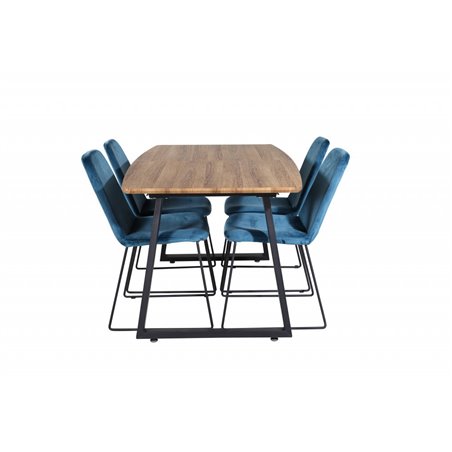 Inca Dining Table - 160/200*85*H75 - Oak / Black, Muce  Dining Chair - Black Legs - Blue  Velvet_4