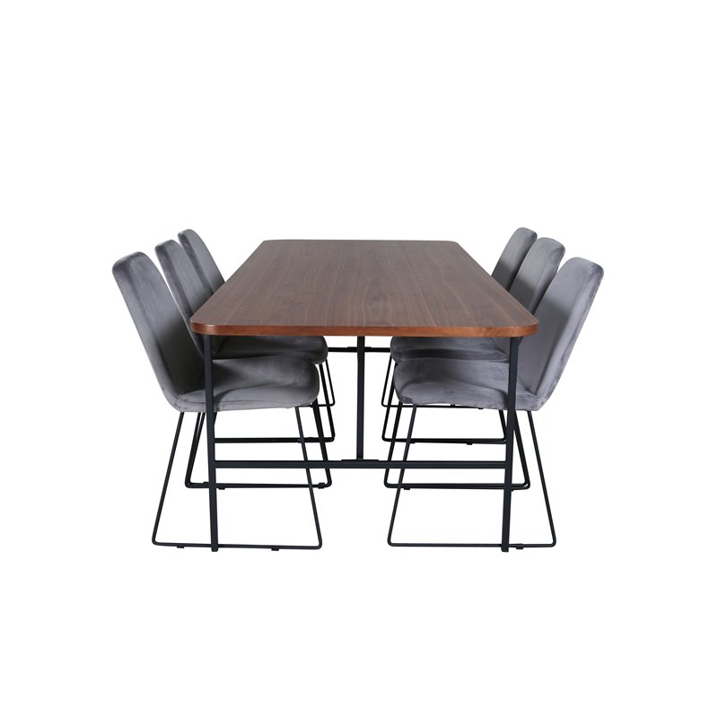 Uno Dining Table , Black Walnut Veneer+Muce Dining Chair , Black Legs , Grey Velvet_6