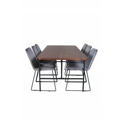 Uno Dining Table , Black Walnut Veneer+Muce Dining Chair , Black Legs , Grey Velvet_6