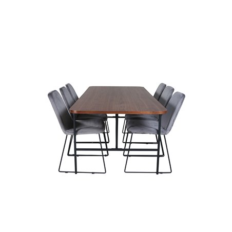 Uno Dining Table , Black Walnut Veneer+Muce Dining Chair , Black Legs , Grey Velvet_6