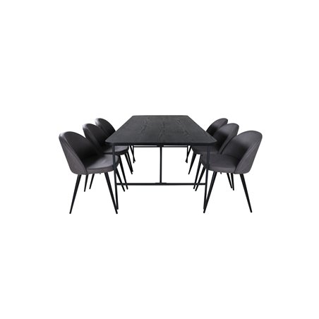 Uno Dining Table , Black Black Veneer+Velvet Stitches Chair , Black Grey Micro Fibre_6