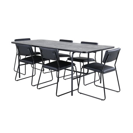 Uno Dining Table - Black / Black Veneer+Kenth Chair - Black / Black PU_6