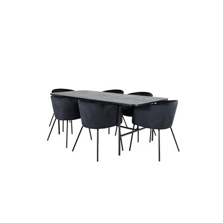 Uno Dining Table - Black / Black Veneer+Berit Chair - Black / Black Velvet_6