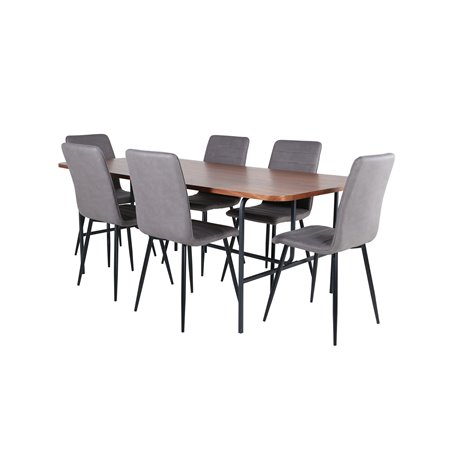 Uno Dining Table - Black / Walnut Veneer+Windu Lyx Chair - Black / Grey Micro Fibre_6