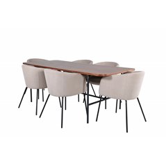 Uno Dining Table - Black / Walnut Veneer+Berit Chair - Black / Beige Fabric (Polyester linen )_6