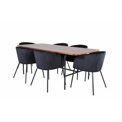 Uno Dining Table - Black / Walnut Veneer+Berit Chair - Black / Black Velvet_6