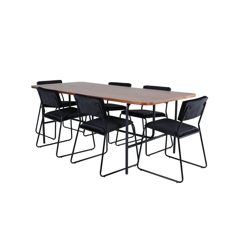 Uno Dining Table - Black / Walnut Veneer+Kenth Chair - Black / Black Velvet_6