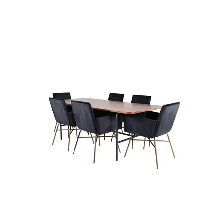 Uno Dining Table - Black / Walnut Veneer+Pippi Chair - Distressed Copper / Black Velvet_6