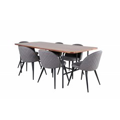 Uno Dining Table - Black / Walnut Veneer+Velvet Stitches Chair - Black / Grey Micro Fibre_6