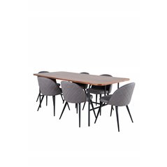 Uno Dining Table - Black / Walnut Veneer+Velvet Stitches Chair - Black / Grey Micro Fibre_6