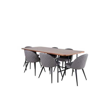 Uno Dining Table - Black / Walnut Veneer+Velvet Stitches Chair - Black / Grey Micro Fibre_6