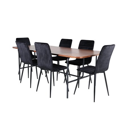 Uno Dining Table - Black / Walnut Veneer+Windu Lyx Chair - Black / Black Velvet_6