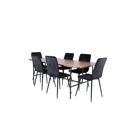 Uno Dining Table - Black / Walnut Veneer+Windu Lyx Chair - Black / Black Velvet_6