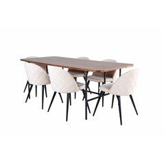 Uno Dining Table - Black / Walnut Veneer+Velvet Stitches Chair - Black / Beige Velvet_6