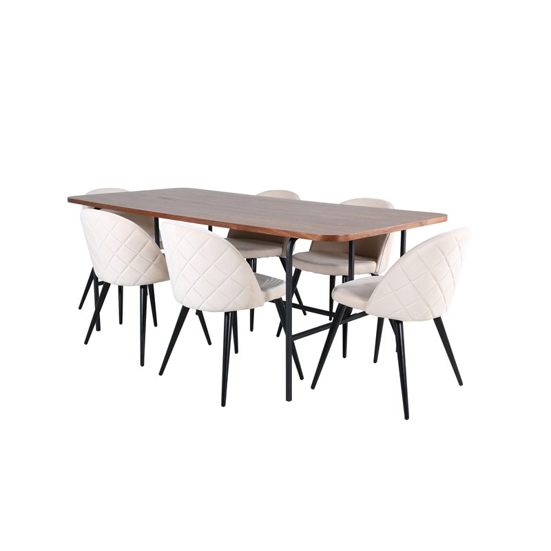 Uno Dining Table - Black / Walnut Veneer+Velvet Stitches Chair - Black / Beige Velvet_6