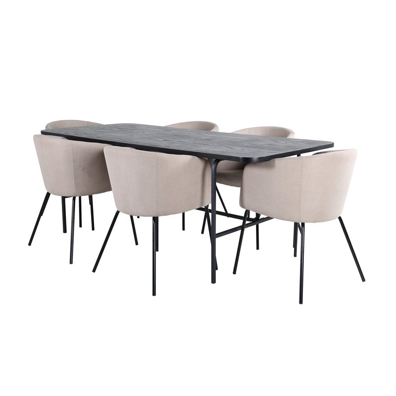 Uno Dining Table - Black / Black Veneer+Berit Chair - Black / Beige Fabric (Polyester linen )_6