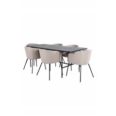 Uno Dining Table - Black / Black Veneer+Berit Chair - Black / Beige Fabric (Polyester linen )_6