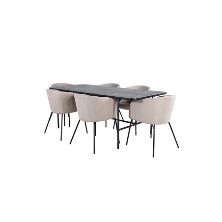Uno Dining Table - Black / Black Veneer+Berit Chair - Black / Beige Fabric (Polyester linen )_6