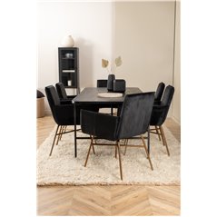 Uno Dining Table - Black / Black Veneer+Pippi Chair - Distressed Copper / Black Velvet_6