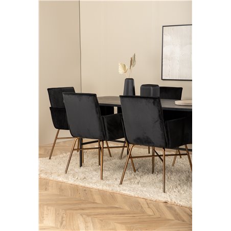 Uno Spisebord - Sort / Sort Finer + Pippi Stol - Distressed Copper / Black Velvet_6