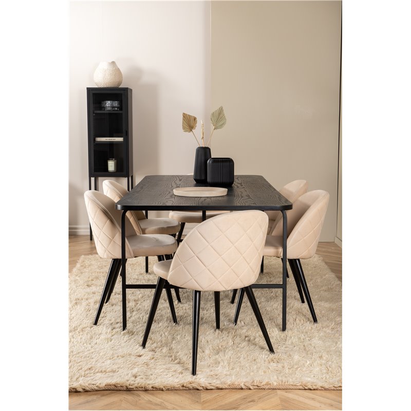 Uno Dining Table - Black / Black Veneer+Velvet Stitches Chair - Black / Beige Velvet_6