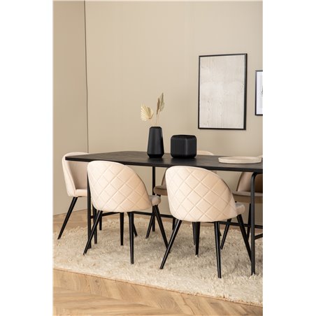 Uno Dining Table - Black / Black Veneer+Velvet Stitches Chair - Black / Beige Velvet_6