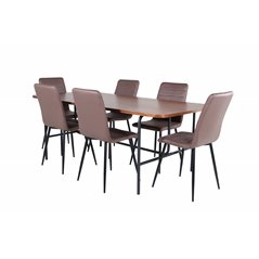 Uno Dining Table - Black / Walnut Veneer+Windu Lyx Chair - Black / Brown Micro Fibre_6