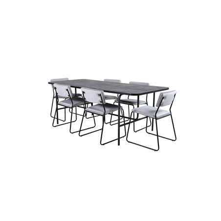 Uno Dining Table - Black / Black Veneer+Kenth Chair - Black / Light Grey Velvet_6