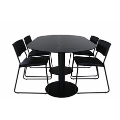 Pillan Oval Dining Table , Black Black Glass Marble+Kenth Chair , Black Black PU_4