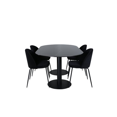 Pillan Oval Dining Table , Black Black Glass Marble+Wrinkles Dining Chair , Black Legs , Black Velvet_4