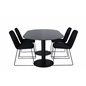 Pillan Oval Dining Table , Black Black Glass Marble+Muce Dining Chair , Black Legs , Black Fabric_4