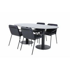 Pillan Oval Dining Table - Black / Black Glass Marble+Tvist Chair - Black / Black PU_4