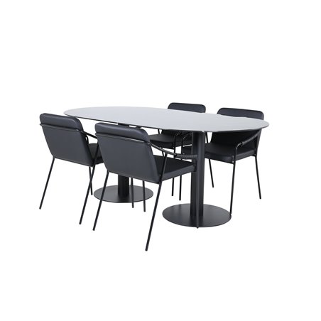 Pillan Oval Dining Table - Black / Black Glass Marble+Tvist Chair - Black / Black PU_4