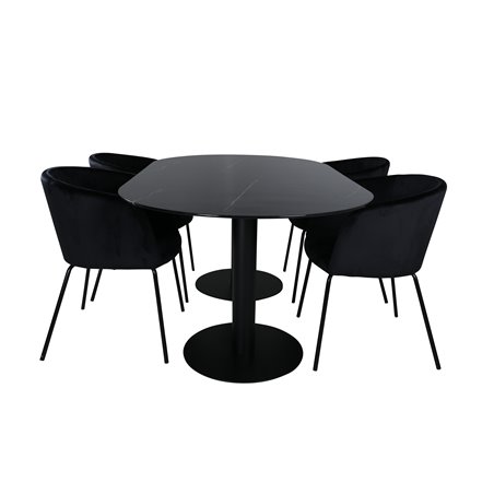 Pillan Oval Dining Table , Black Black Glass Marble+Berit Chair , Black Black Velvet_4