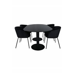 Pillan Oval Dining Table , Black Black Glass Marble+Berit Chair , Black Black Velvet_4