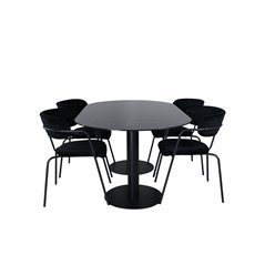 Pillan Oval Dining Table , Black Black Glass Marble+Arrow armchair , Black Legs , Black Velvet_4