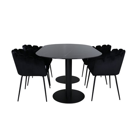 Pillan Oval Dining Table , Black Black Glass Marble+Limhamn , Chair , Black Velvet_4