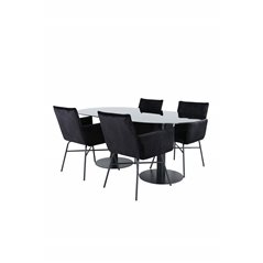 Pillan Oval Dining Table , Black Black Glass Marble+Pippi Chair , Black Black Velvet_4