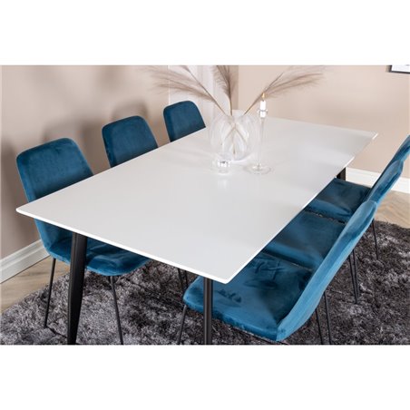 Polar Dining Table - 180*90*H75 - White / Black, Muce Dining Chair - Black Legs - Blue Velvet_6