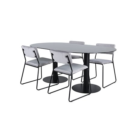 Pillan Oval Dining Table , Black Black Glass Marble+Kenth Chair , Black Light Grey Velvet_4