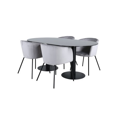 Pillan Oval Dining Table , Black Black Glass Marble+Berit Chair , Black Light Grey Velvet_4