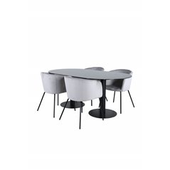 Pillan Oval Dining Table , Black Black Glass Marble+Berit Chair , Black Light Grey Velvet_4