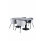 Pillan Oval Dining Table , Black Black Glass Marble+Berit Chair , Black Light Grey Velvet_4