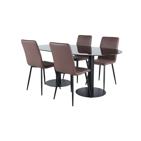 Pillan Oval Dining Table , Black Black Glass Marble+Windu Lyx Chair , Black Brown Micro Fibre_4