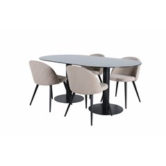 Pillan Oval Dining Table - Black / Black Glass Marble+Velvet Stitches Chair - Black / Beige Fabric (Polyester linen )_4