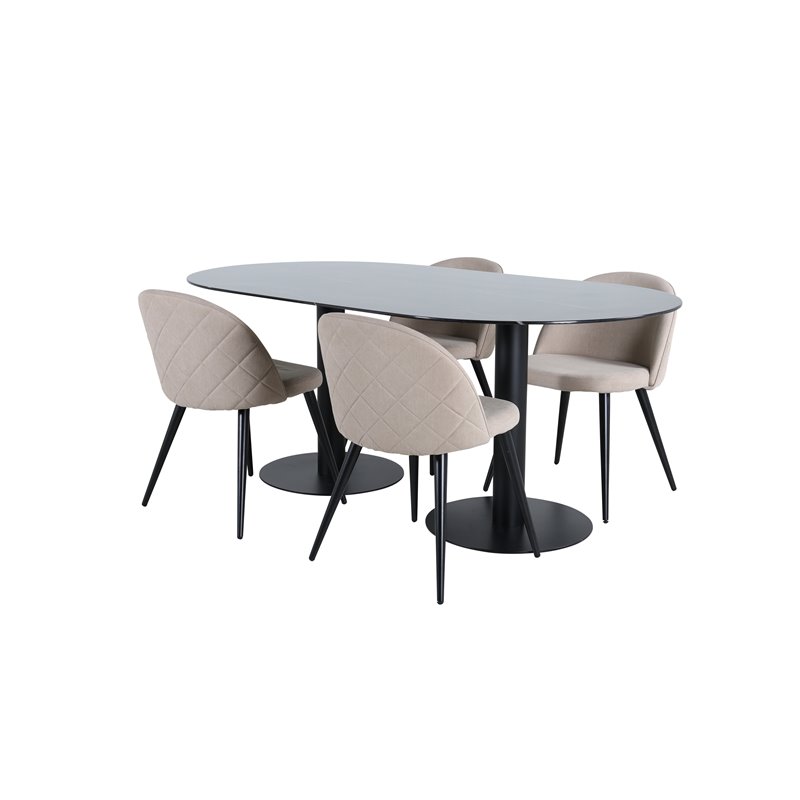 Pillan Ovalt spisebord - Sort / Sort glasmarmor + Velvet Stitch es Chair - Sort / Beige stof (polyesterlinned) _4