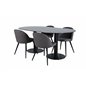 Pillan Oval Dining Table - Black / Black Glass Marble+Velvet Stitches Chair - Black / Grey Micro Fibre_4