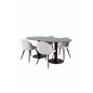 Pillan Oval Dining Table - Black / Black Glass Marble+Velvet Stitches Chair - Black / Beige Velvet_4