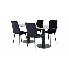 Pillan Oval Dining Table - Black / Black Glass Marble+Windu Lyx Chair - Black / Black Velvet_4